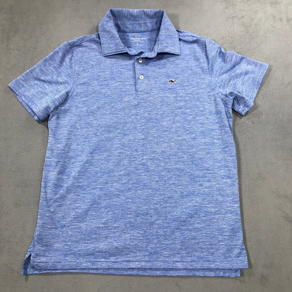 Vineyard Vines Boys Sankaty Performance Polo Shirt Blue Stripe Size L 16 Preppy